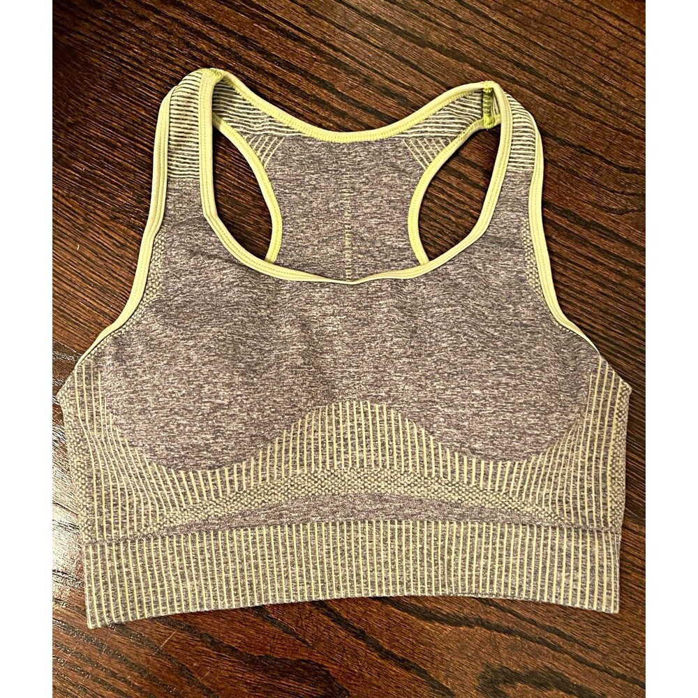 Women's L Gray/Yellow Seamless Racerback Wireless Sports Bra & Shorts Set